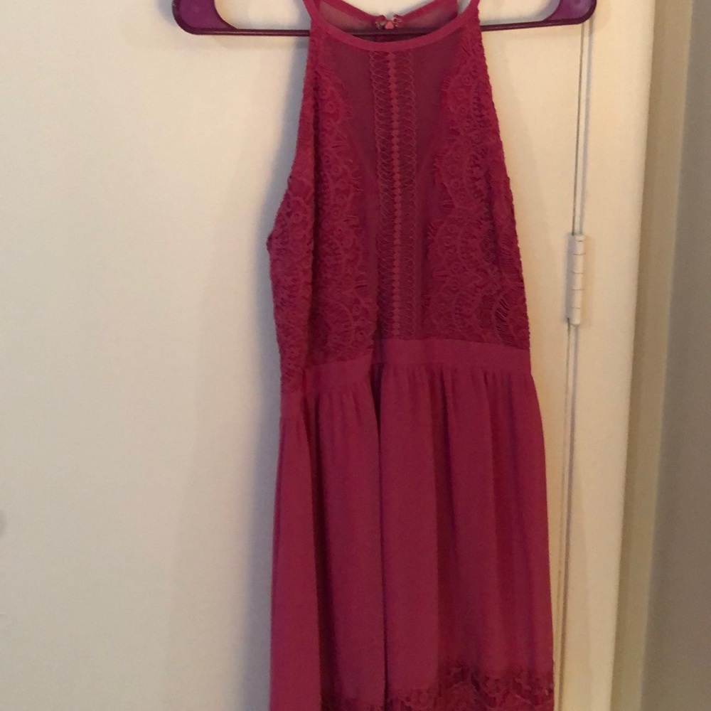 Francesca’s pink high neck occasion dress